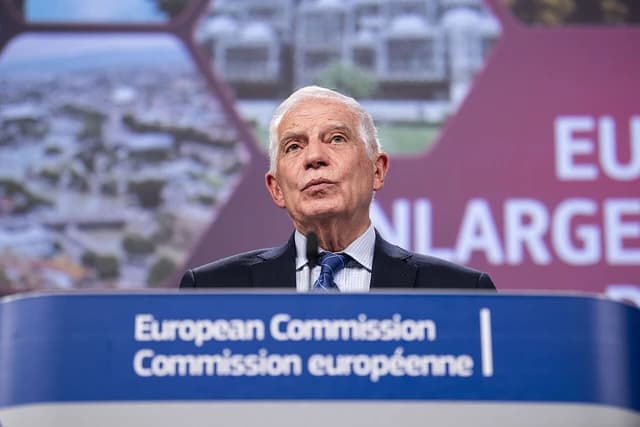 Josep Borrell, High Representative of the Union for Foreign Affairs and Security Policy, at a podium.