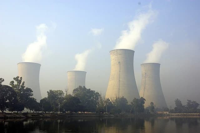 Cooling towers of the Guru Nanak Dev Thermal Plant, Bathinda, Punjab, India.