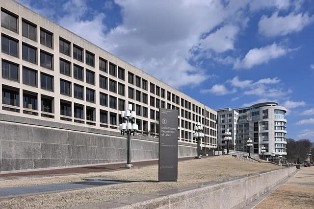 Exterior view of the United States Department of Labor building in Washington D.C.