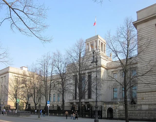 Exterior view of the Russian Embassy building in Berlin, Germany.