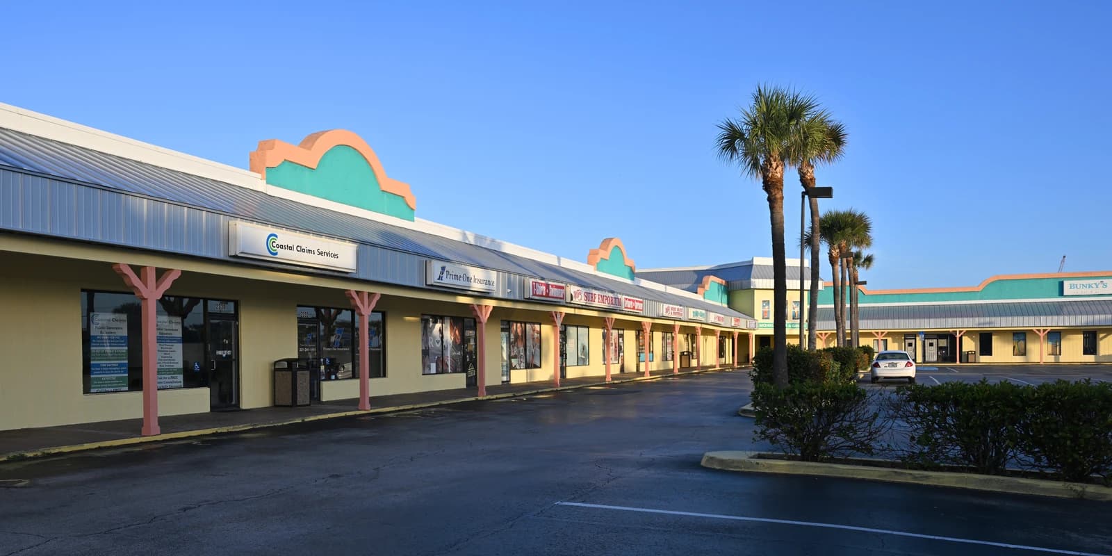 Empty storefronts at the Village Shops at Paradise Beach in Indiatlantic, Florida.