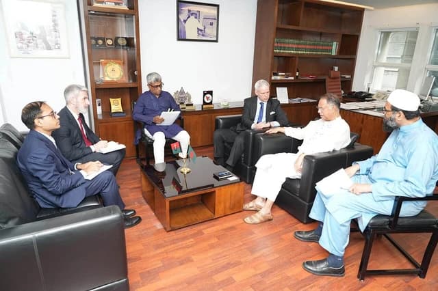 Reto Renggli, Ambassador of Switzerland, and Iqbal Hasan Mahmud, Minister of Power, meeting at Bangladesh Secretariat.
