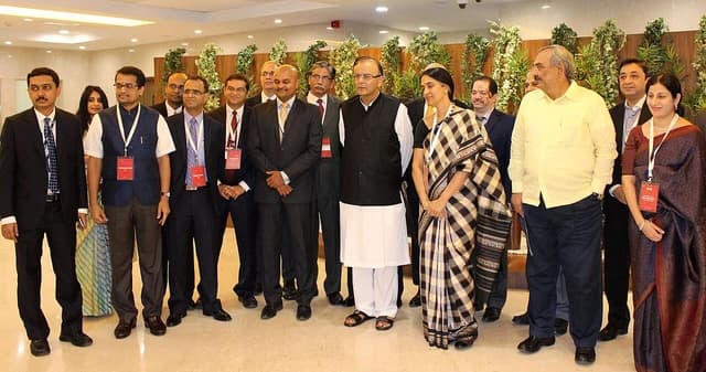 Arun Jaitley, Union Finance Minister, visiting the National Stock Exchange office in Mumbai.
