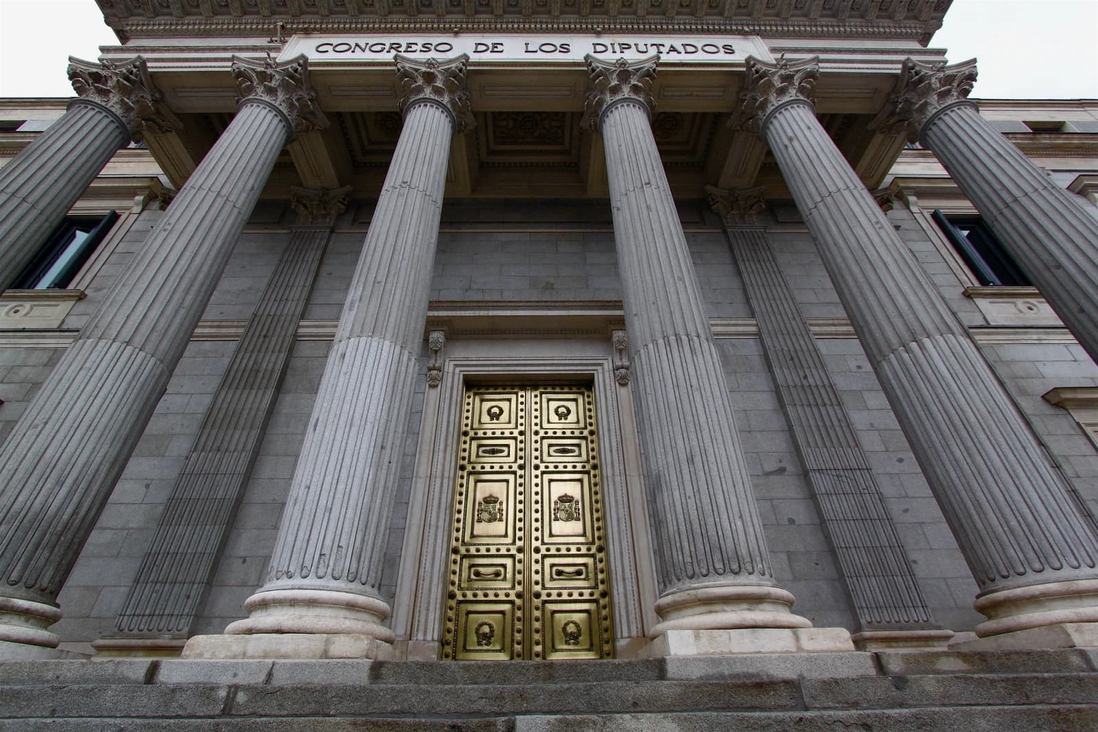 Exterior view of the Congress of Deputies building in Madrid, Spain.