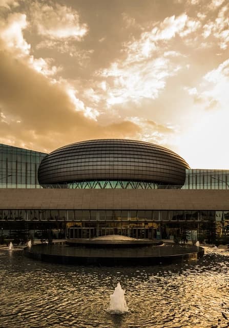Exterior view of the African Union Conference Center, Addis Ababa, Ethiopia.