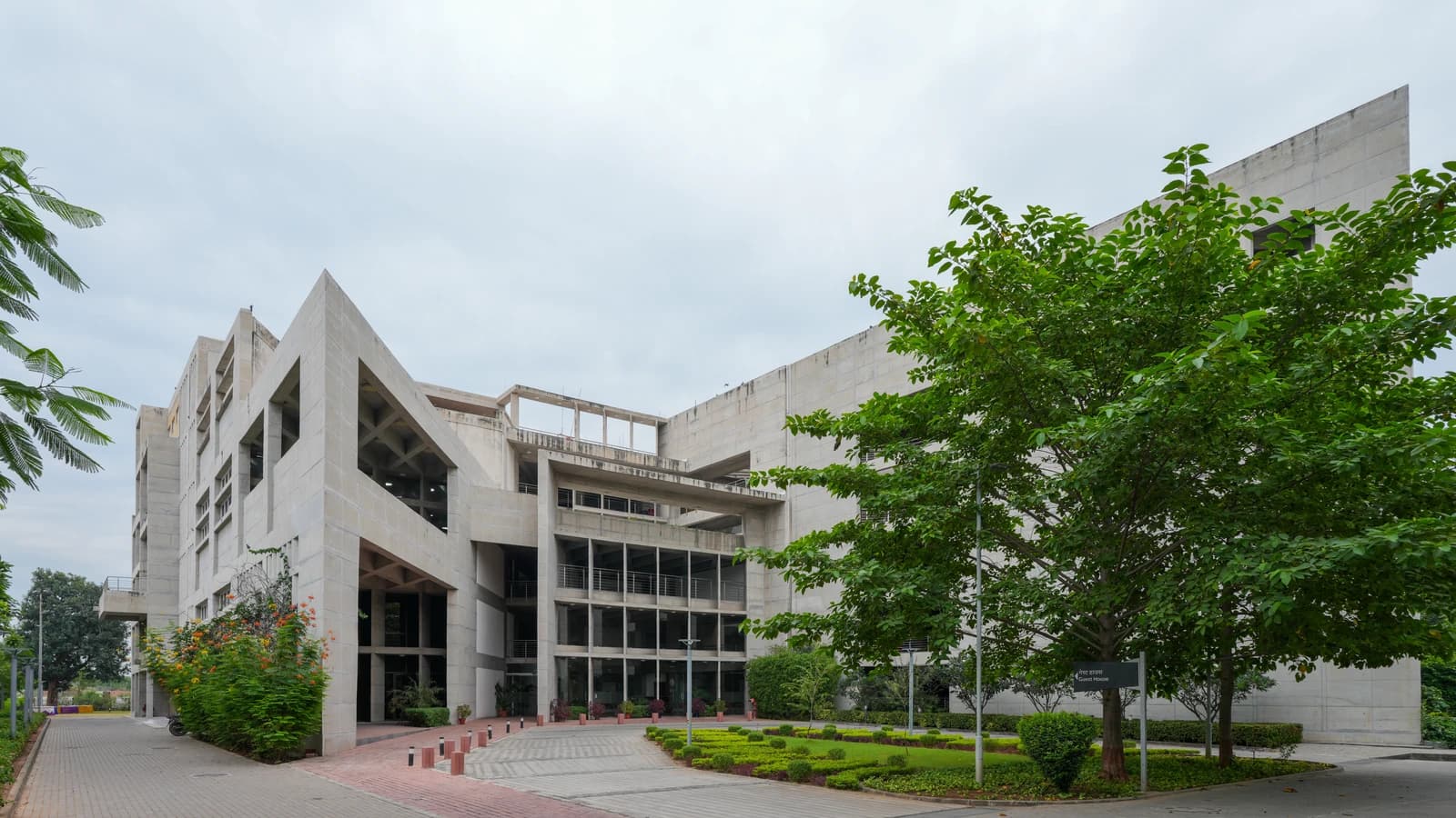 Entrance to the Guest House building at IIT Gandhinagar in Gujarat, India.