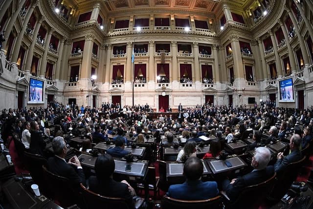 Javier Milei, President of Argentina, addressing an assembly during his inauguration.