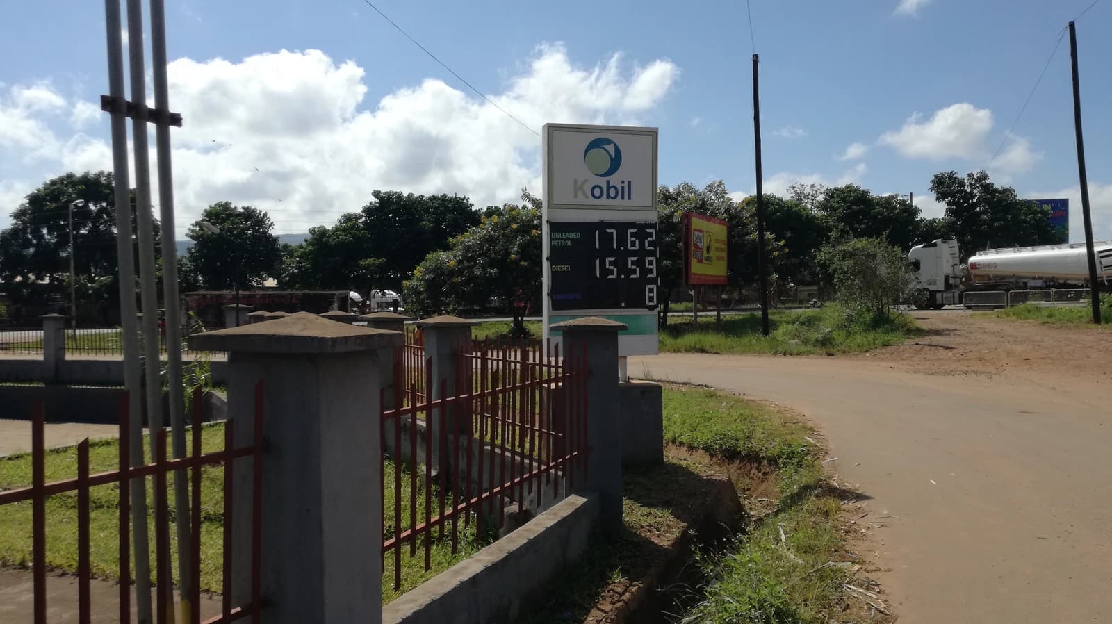 Fuel price sign for unleaded petrol and diesel at a filling station.