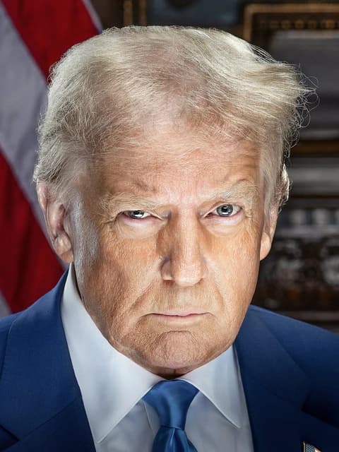 Donald Trump, former U.S. President, looking directly at the camera.