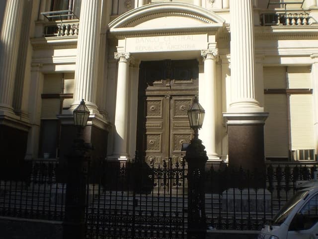 Entrance to the Central Bank of the Argentine Republic building in Argentina.