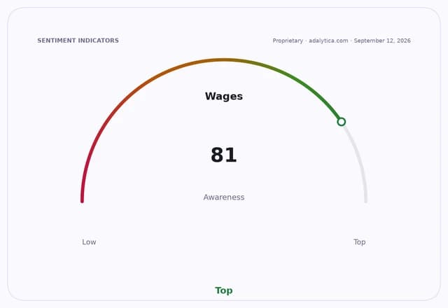 Wages awareness gauge dial pointing to 81, near the 'Top' end of the scale.