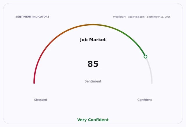 A sentiment dial showing the Job Market at 85, in the 'Very Confident' range.