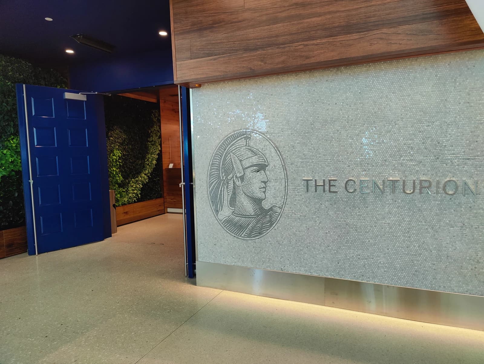 Entrance to the American Express Centurion Lounge at JFK Airport in New York City.