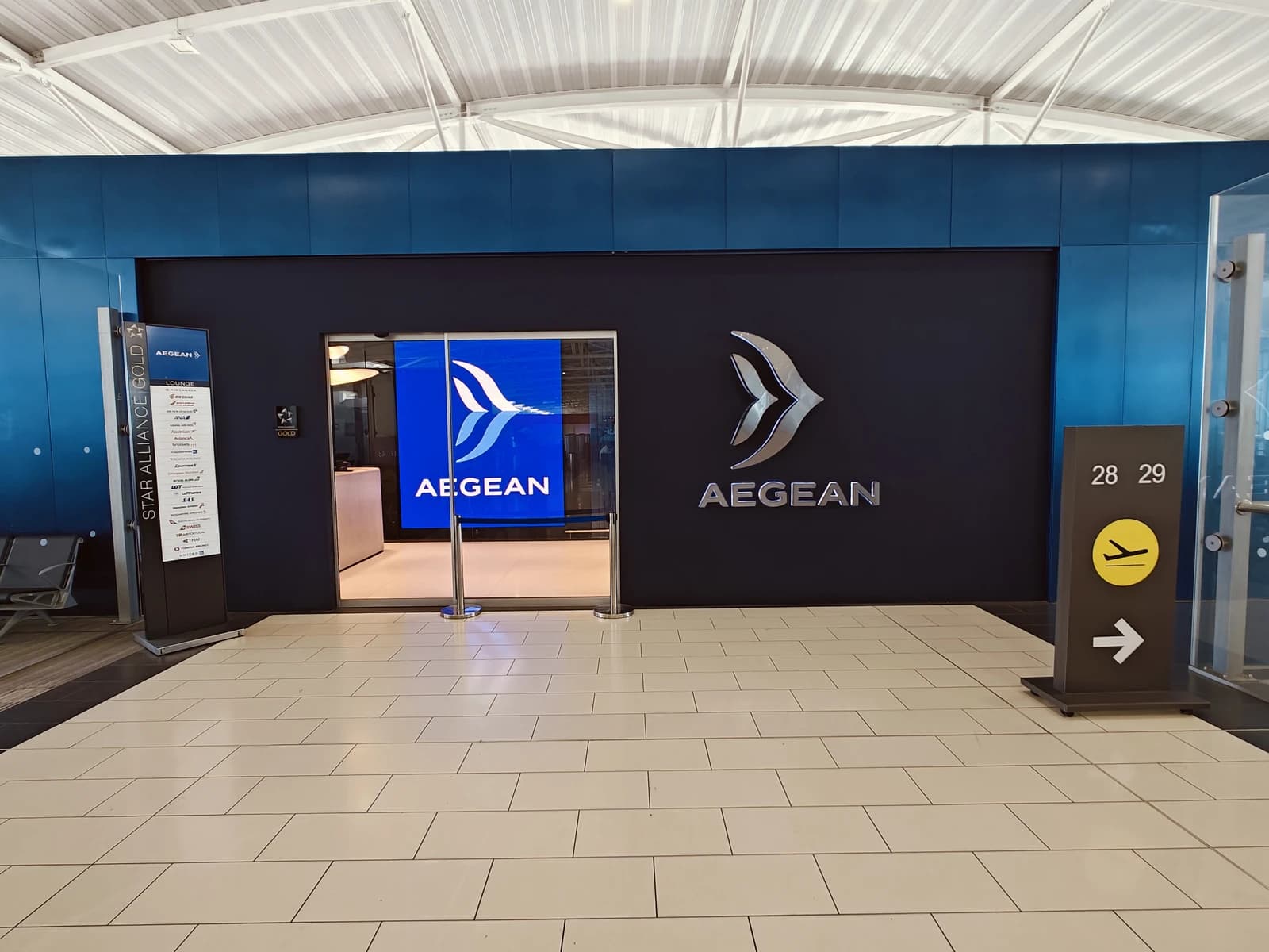 Entrance to the Aegean Business Lounge at Larnaca Airport, Cyprus.