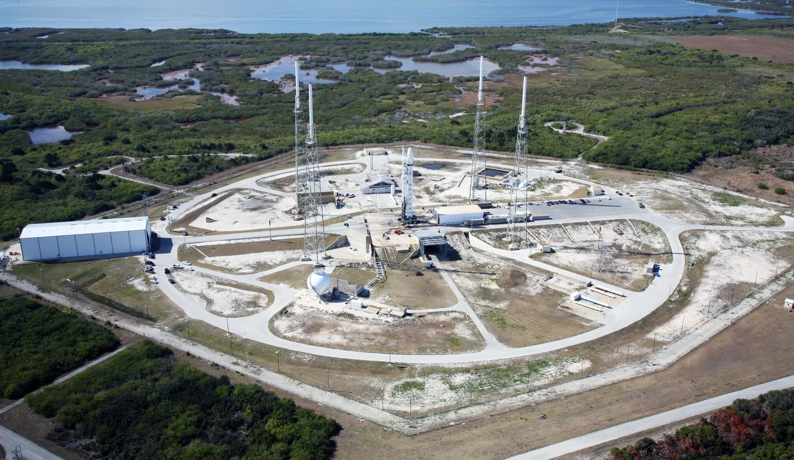 Aerial view of Space Launch Complex 40 at Cape Canaveral, Florida.