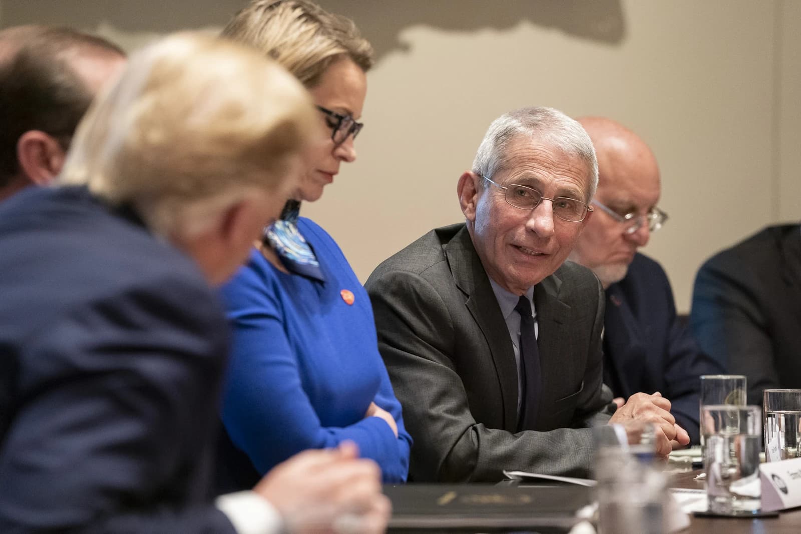 Anthony Fauci, Director of NIAID, attends a meeting with other officials.