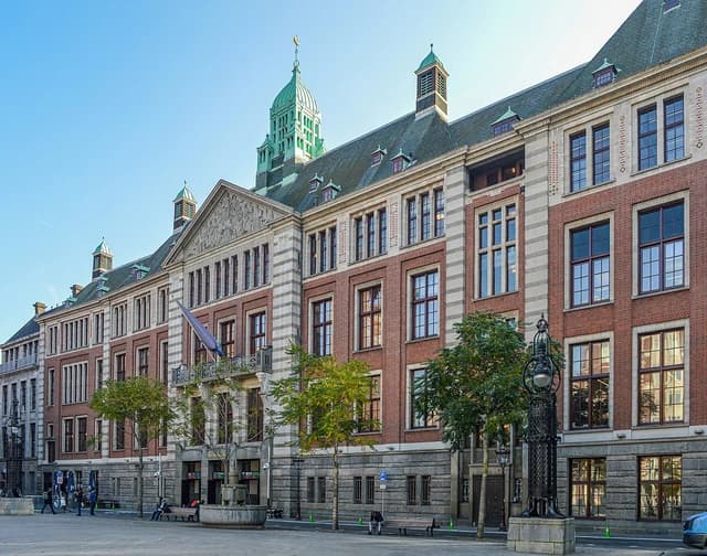 Facade of the Beurs van Berlage building, former stock exchange in Amsterdam.