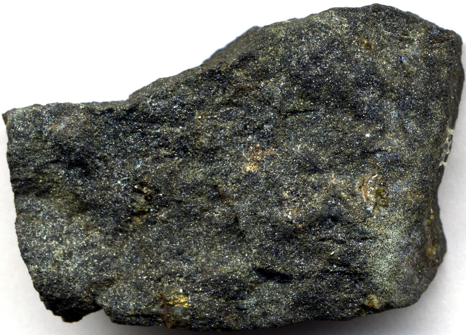 Close-up of sulfidic chromitite from Merensky Reef, a platinum-rich mineral ore.
