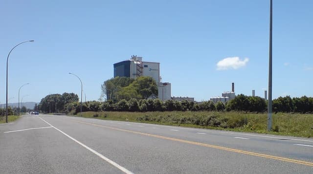A Fonterra facility is visible from a road near Hamilton, New Zealand.