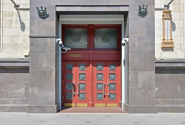 Third entrance to the State Duma building in Moscow, Russia.