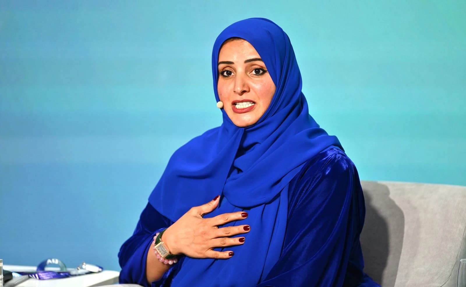 Aisha Bin Bishr speaking at the AI Journey international conference in 2024.