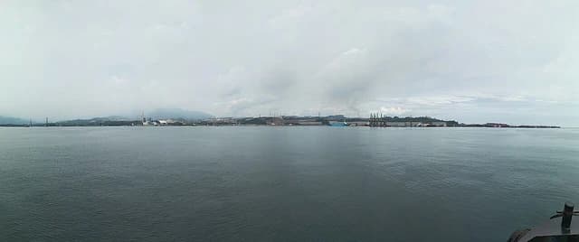 Panoramic view of PT. IMIP Port facilities at Labota, Morowali, from the water.