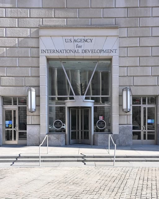 Entrance to the United States Agency for International Development building in Washington D.C.