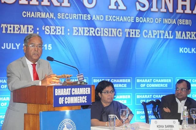U.K. Sinha, Chairman of SEBI, addressing a special session in Kolkata.