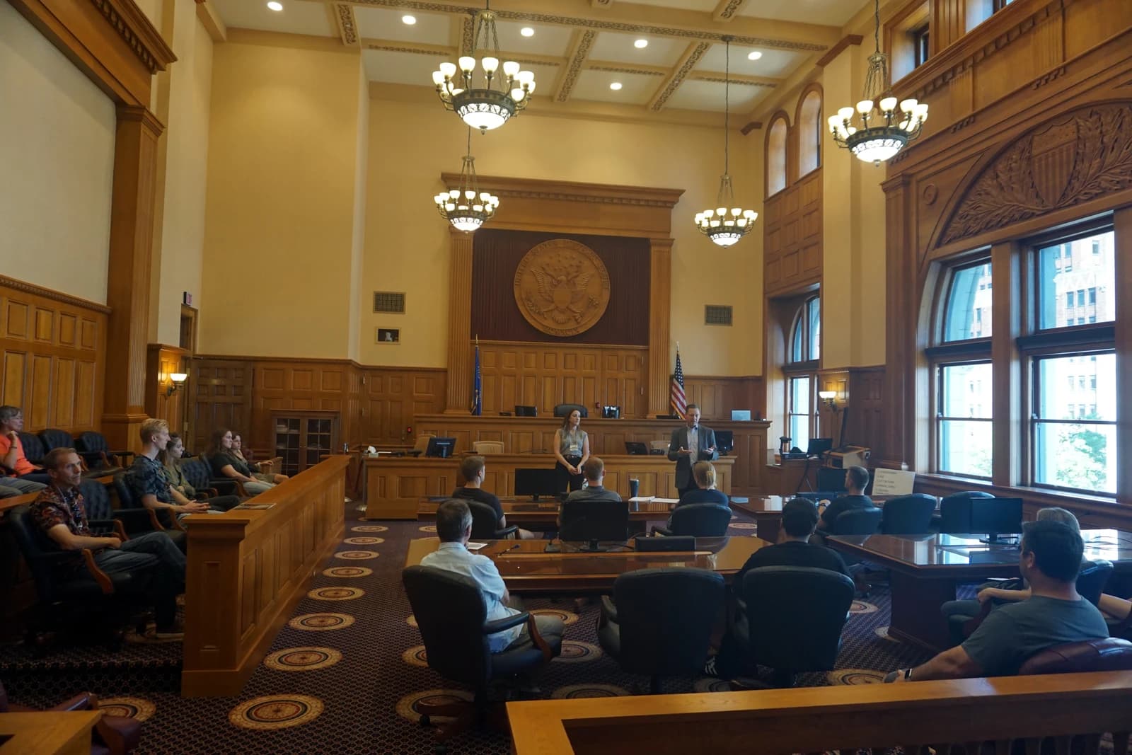 People attending an event in the courtroom of U.S. District Judge Hon. Brett H. Ludwig.