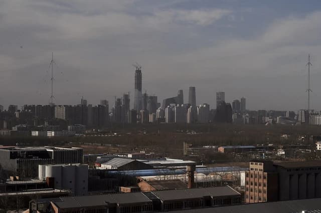 Skyline of Beijing's Chaoyang District featuring modern skyscrapers and buildings.