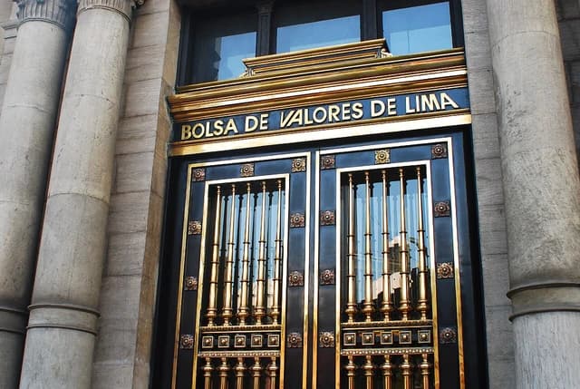 Entrance to the Bolsa de Valores de Lima, the Lima Stock Exchange, in Peru.