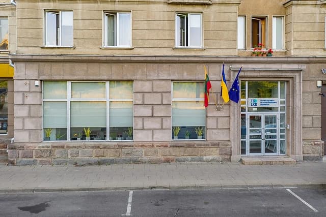 Building exterior with the entrance of the Homeland Union – Lithuanian Christian Democrats party.