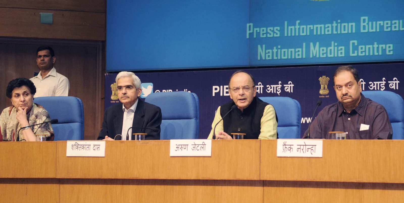 Arun Jaitley, Union Minister for Finance, speaks at a press conference in New Delhi.