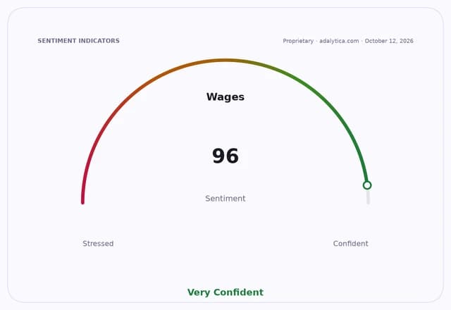 Sentiment indicator dial showing Wages sentiment at 96, in the 'Very Confident' range.