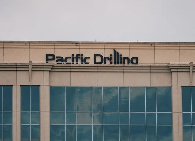 Building exterior featuring a large sign for Pacific Drilling.