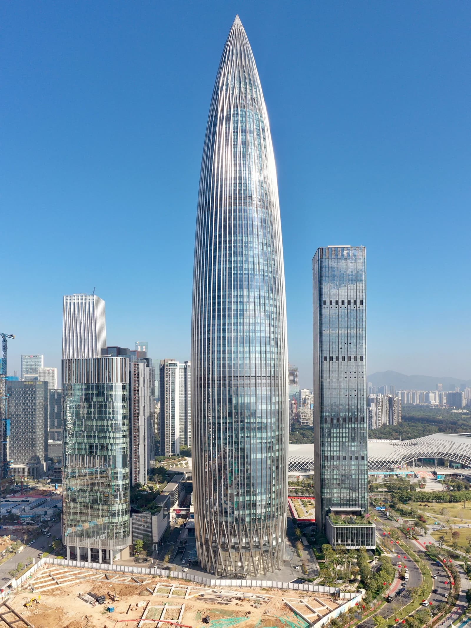 Aerial view of China Resources Headquarters skyscraper in Shenzhen, China.