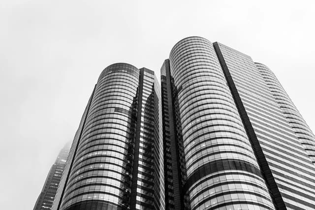 Skyscrapers of Exchange Square in Hong Kong's Central financial district.