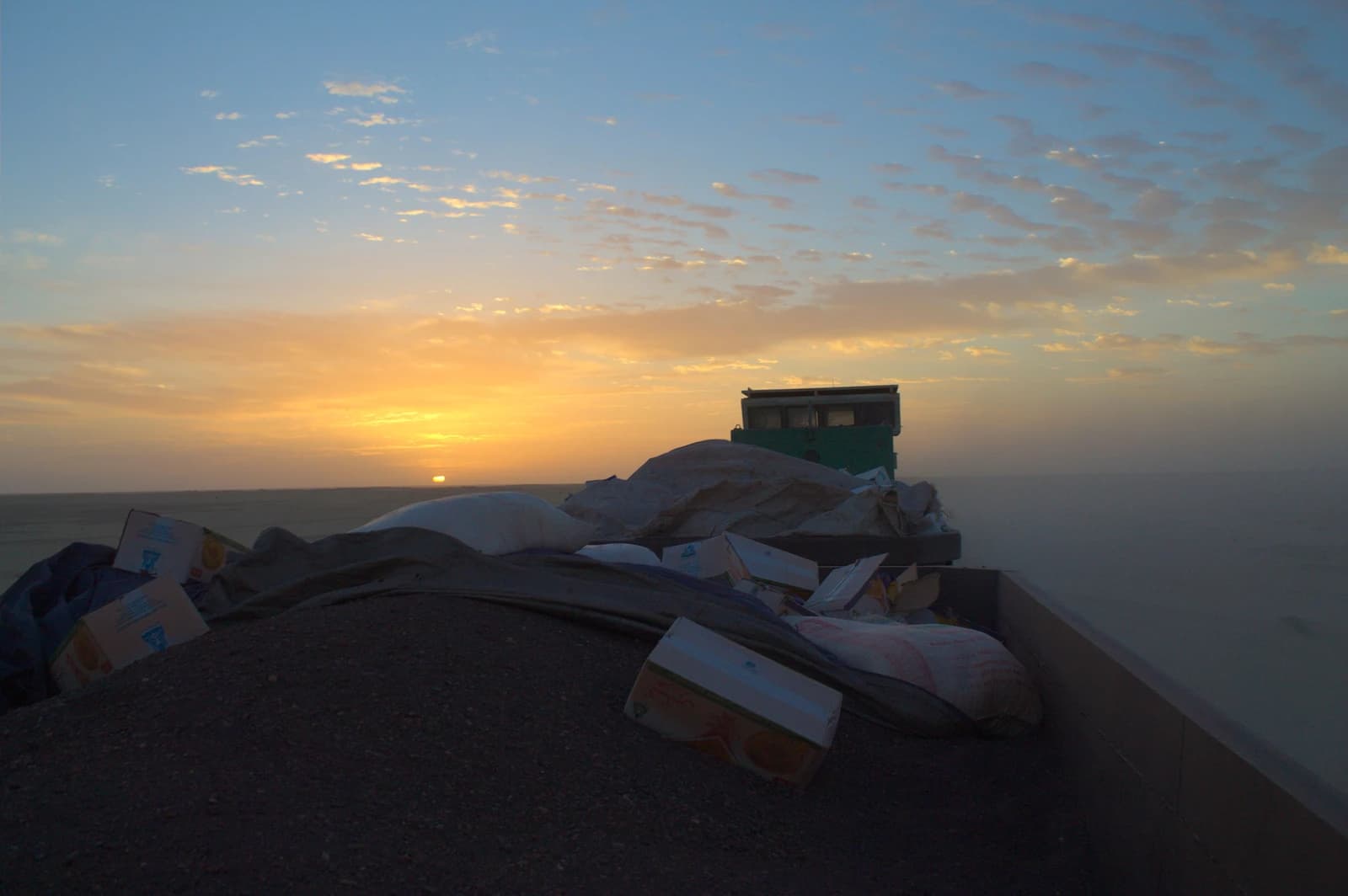 Sunrise over the desert from a cargo train in Mauritania.