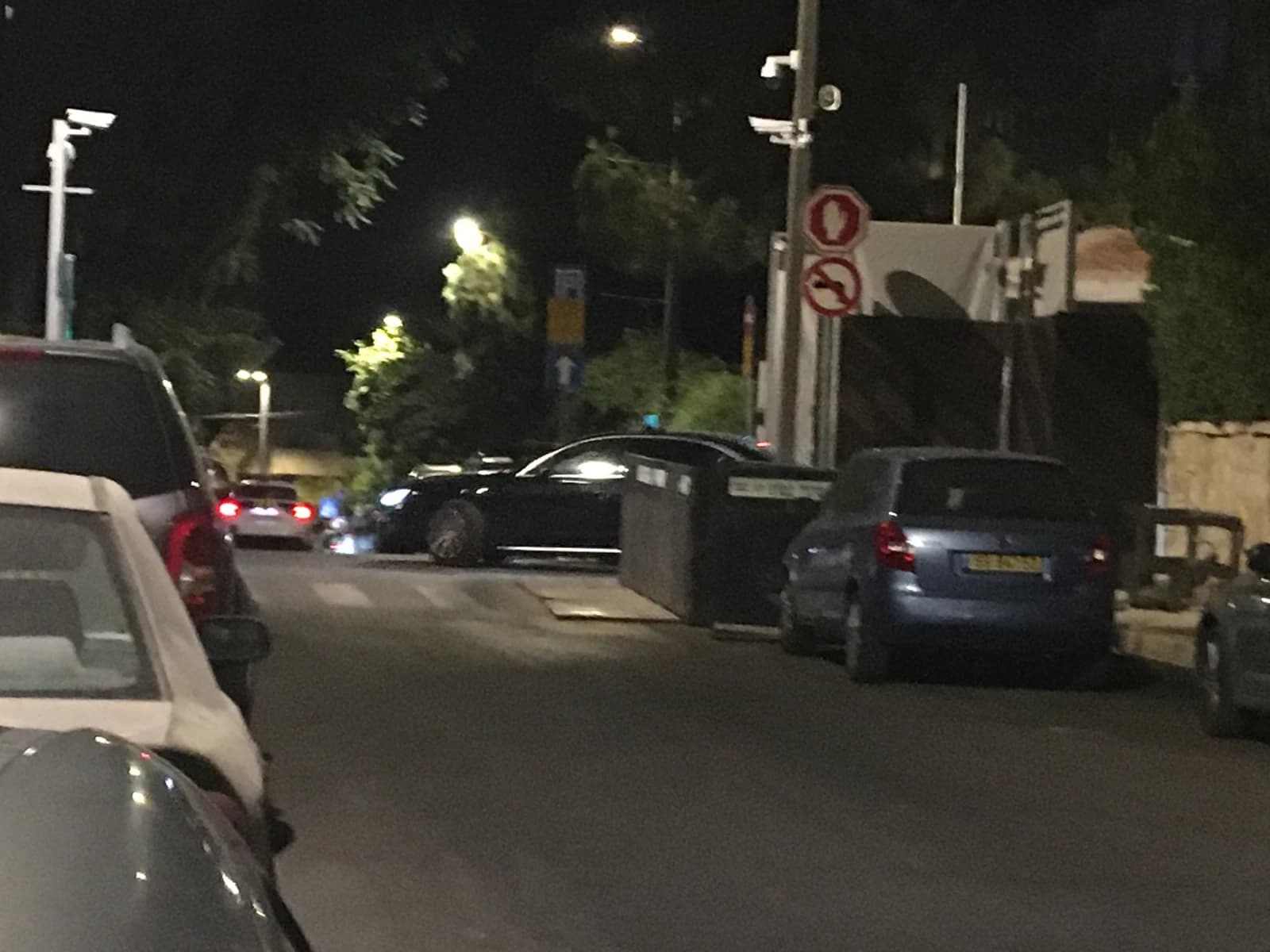 Benjamin Netanyahu's motorcade leaving the official residence in Balfour, Jerusalem, at night.