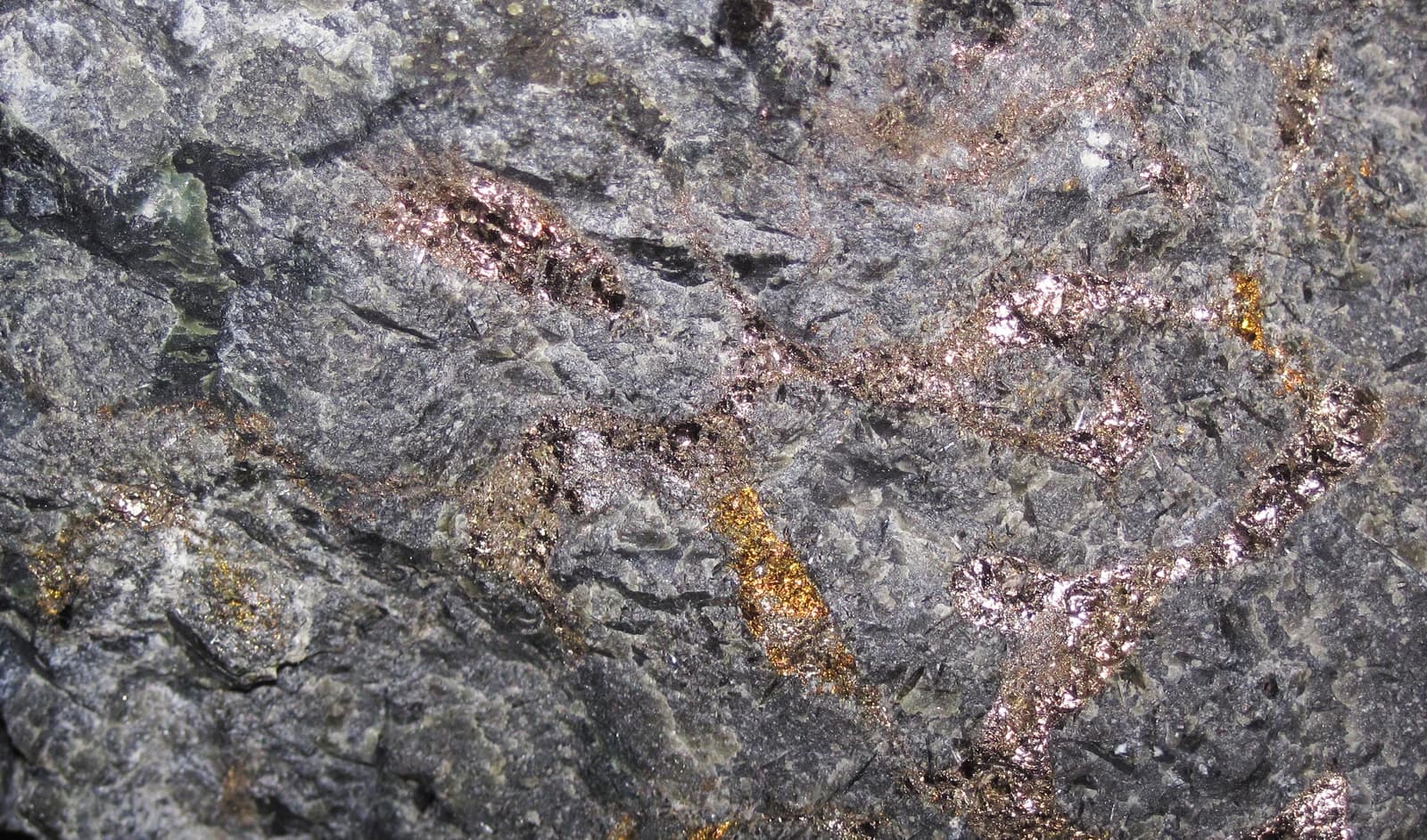 Sulfidic serpentinite rock containing platinum and palladium ore from the Stillwater Complex, Montana.