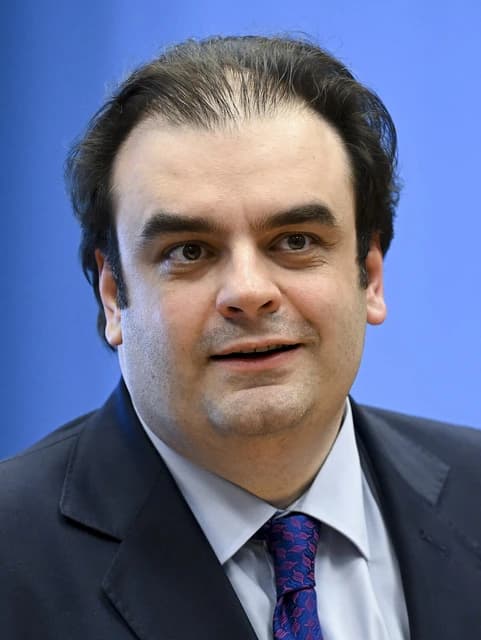 Kyriakos Pierrakakis, Greek Minister, speaking at a press conference.