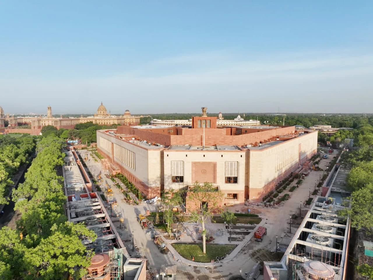 Aerial view of the new Parliament Building in New Delhi.