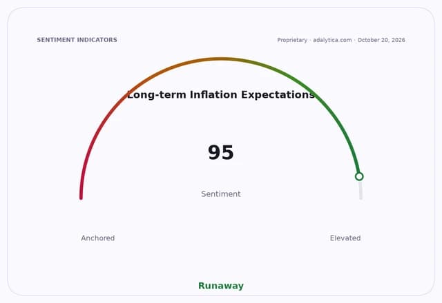 A gauge dial showing Long-term Inflation Expectations sentiment at 95, in the Runaway zone.