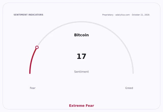Bitcoin sentiment gauge shows Extreme Fear with a reading of 17.