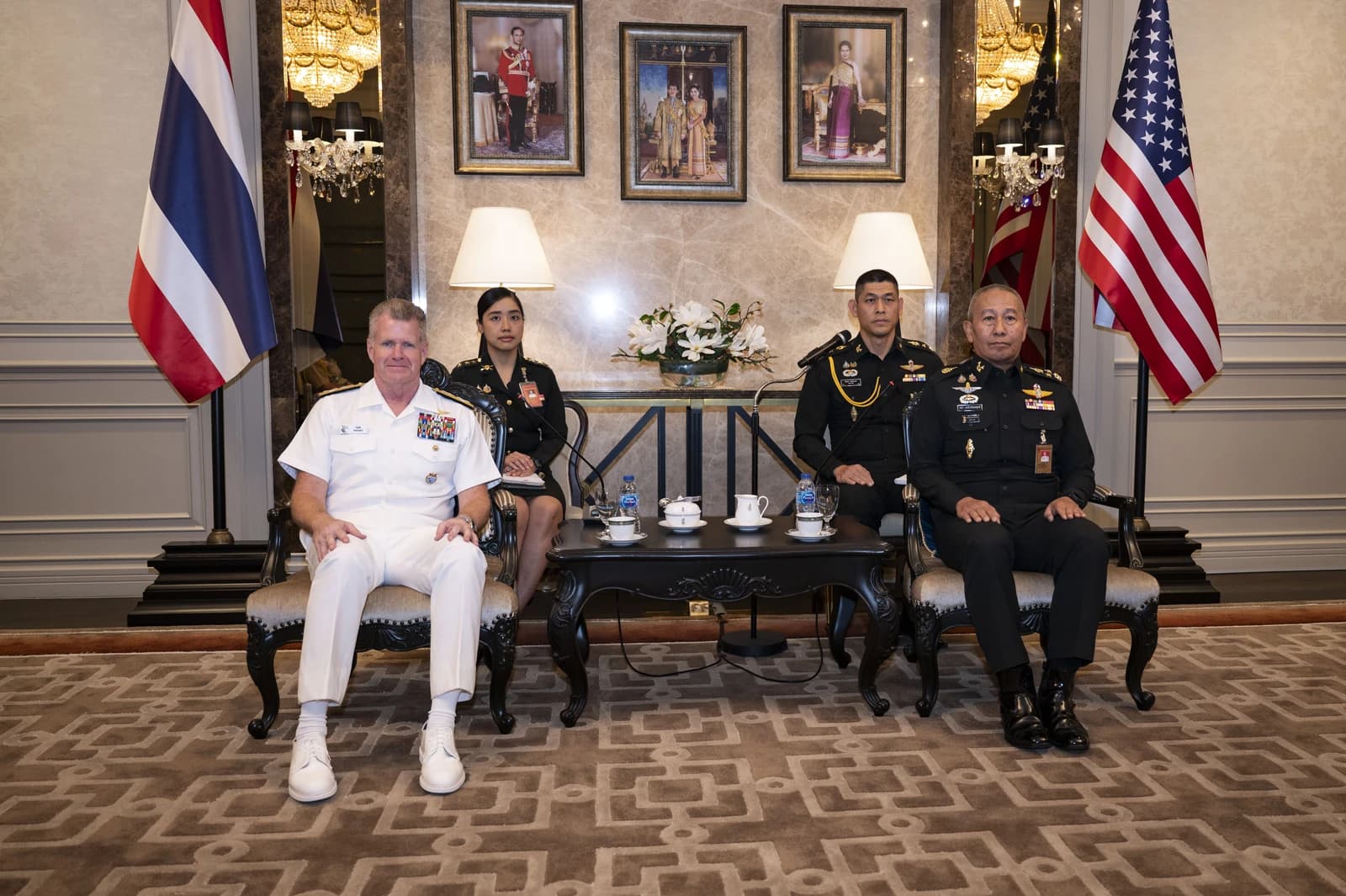 USINDOPACOM commander sits with Royal Thai Army officials at headquarters.