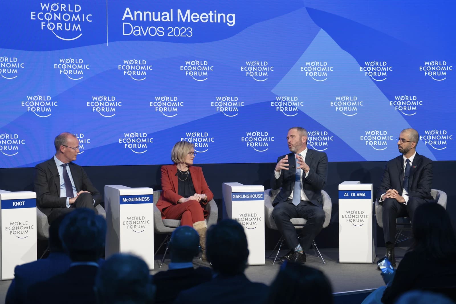 Brad Garlinghouse, CEO of Ripple, speaking at a World Economic Forum panel.