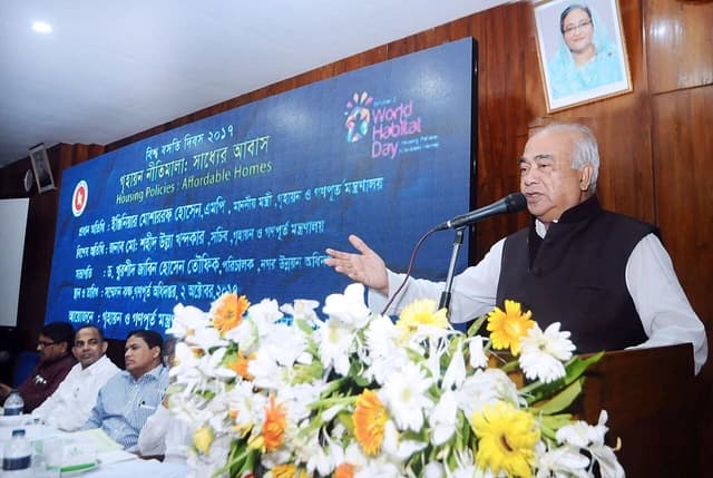 Engineer Mosharraf Hossain speaking at Housing Policy Affordable Housing program in Dhaka.