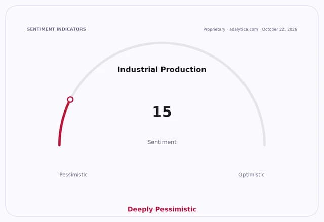 An industrial production sentiment gauge at 15, indicating deeply pessimistic sentiment.