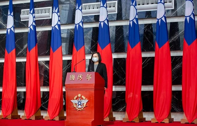 President Tsai Ing-wen at a ceremony at the Ministry of National Defense headquarters.