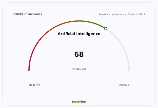 Artificial Intelligence sentiment gauge showing a reading of 68, in the positive range.